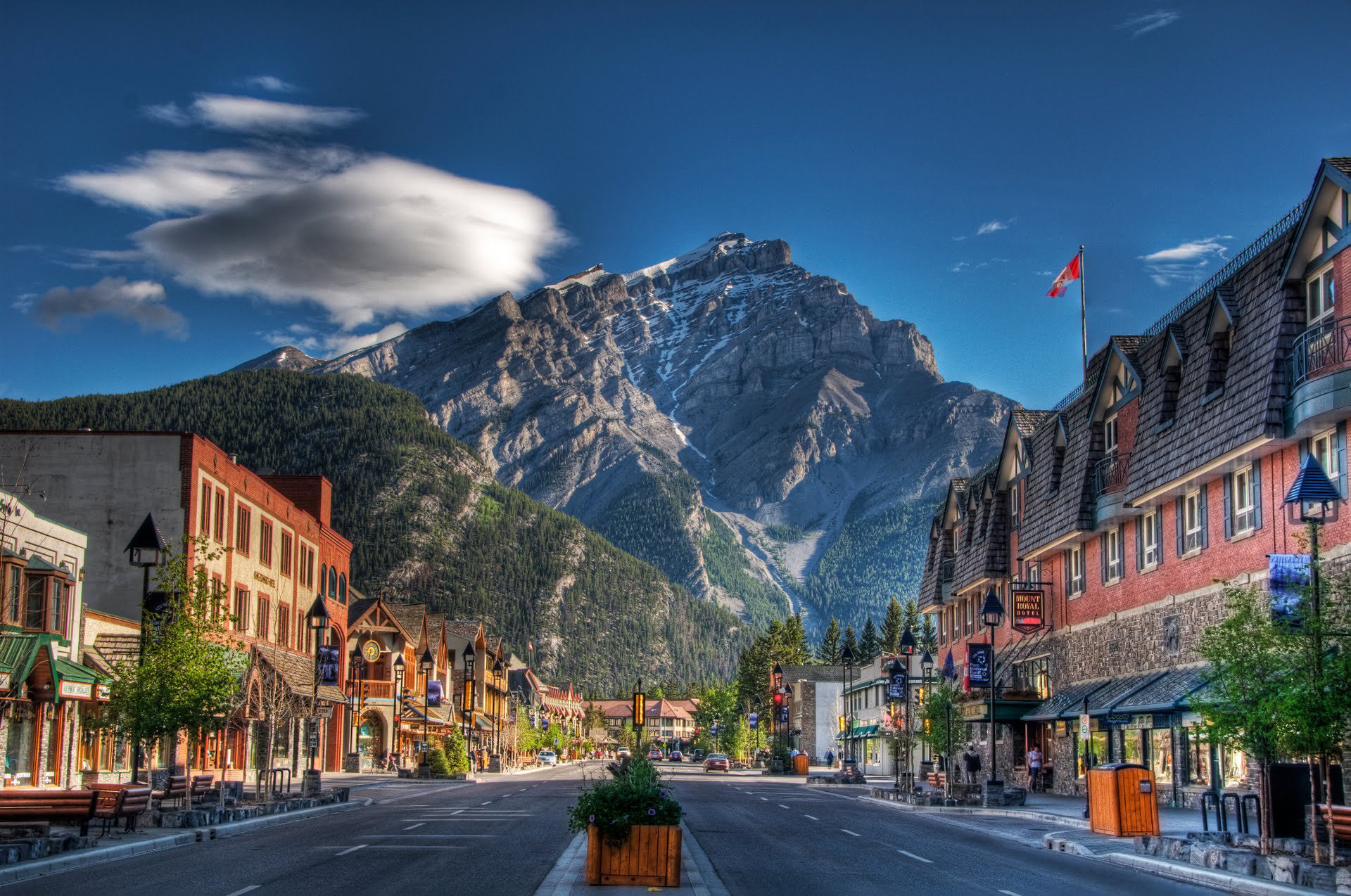 Banff town nestled in the Canadian Rockies